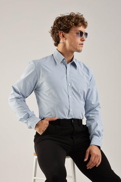 Blue Gingham Check Broadcloth Shirt - Weaverbird-Creating Your Dream Attire