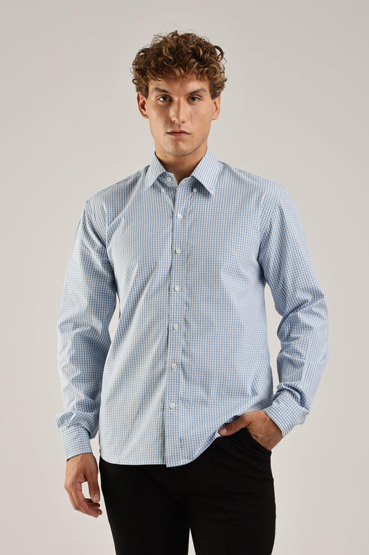 Blue Gingham Check Broadcloth Shirt - Weaverbird-Creating Your Dream Attire