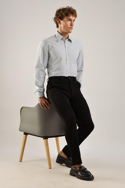 Gray Striped Broadcloth Shirt - Weaverbird-Creating Your Dream Attire