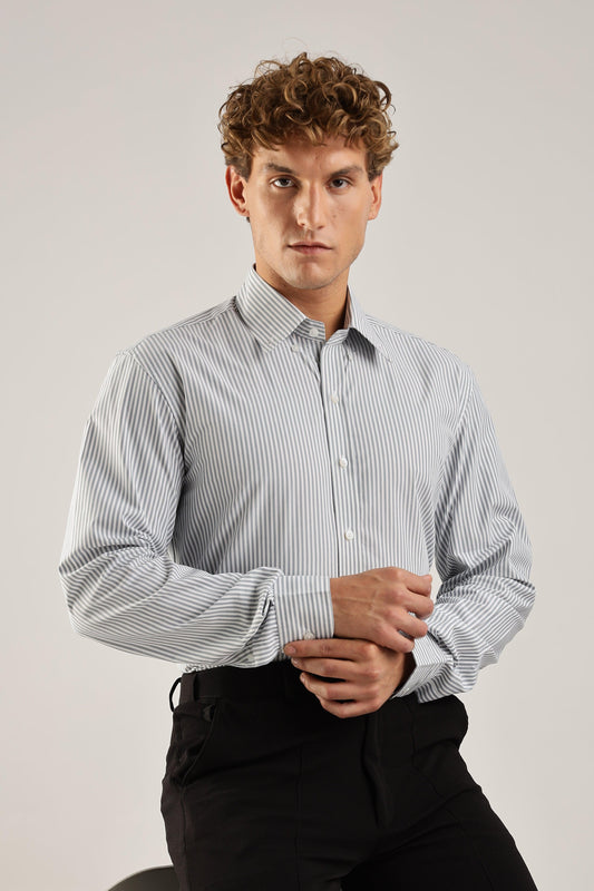 Gray Striped Broadcloth Shirt - Weaverbird-Creating Your Dream Attire