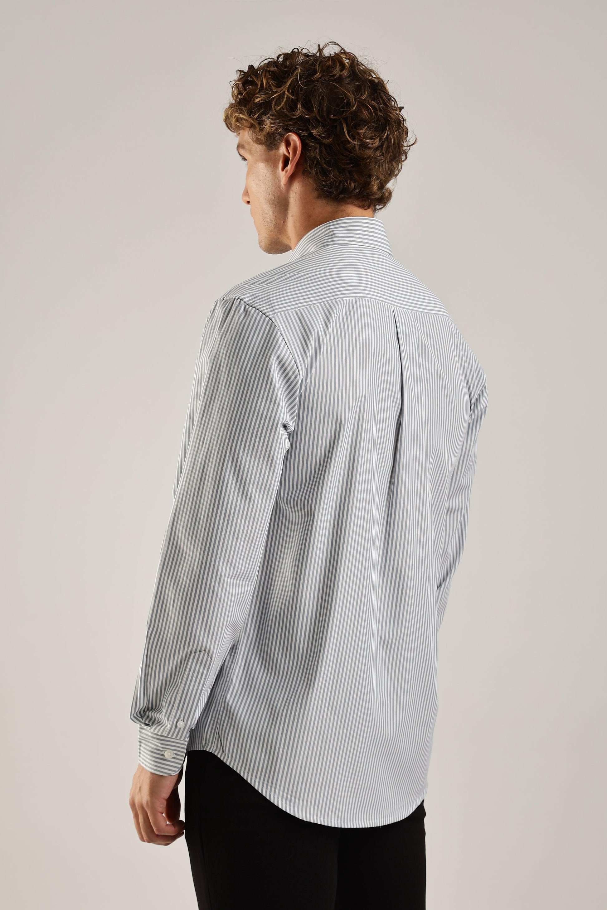 Gray Striped Broadcloth Shirt - Weaverbird-Creating Your Dream Attire