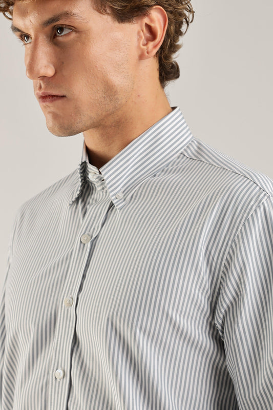 Gray Striped Broadcloth Shirt - Weaverbird-Creating Your Dream Attire