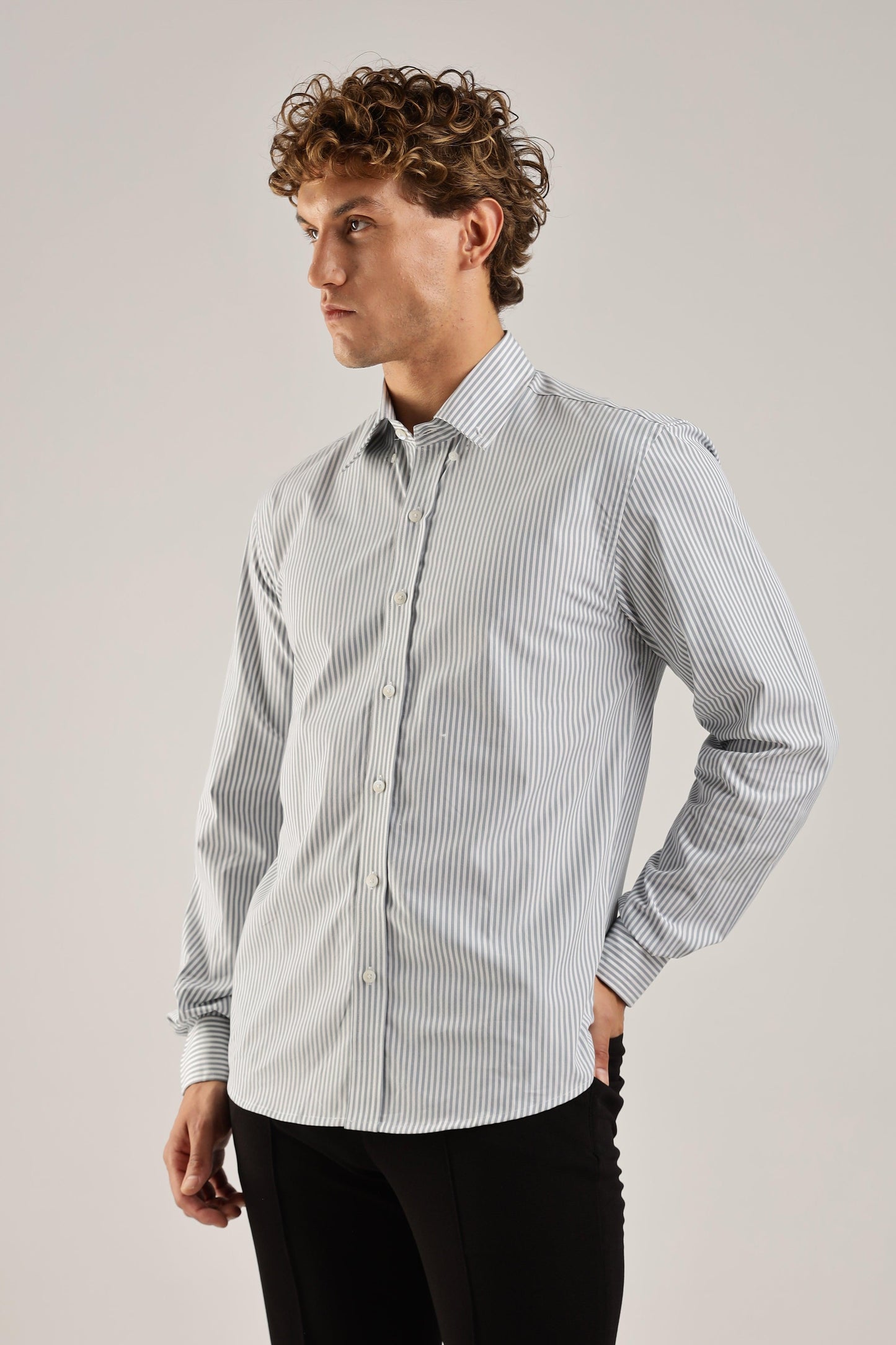 Gray Striped Broadcloth Shirt - Weaverbird-Creating Your Dream Attire