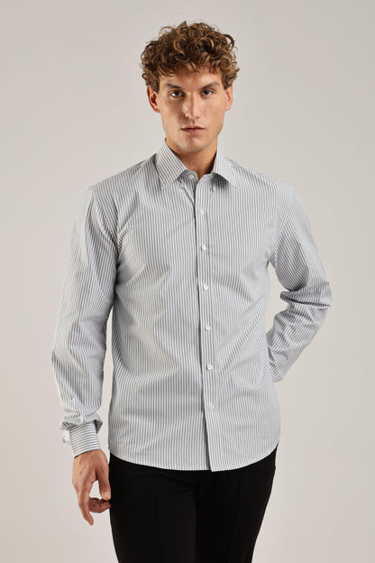 Gray Striped Broadcloth Shirt - Weaverbird-Creating Your Dream Attire